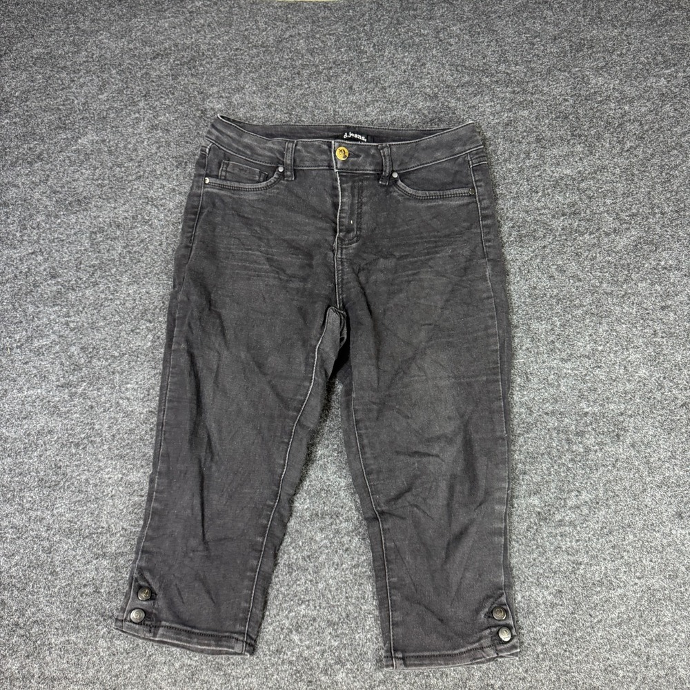 d.jeans Capri Womens 6 Gray Denim Cotton Stretch Summer Charcoal Wash Button Hem